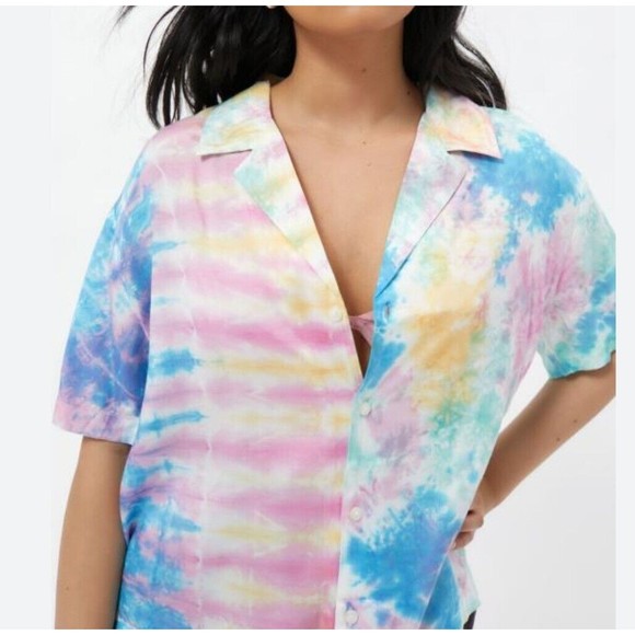 Urban Outfitters Tops - Urban Outfitters Souvenir Button Down Shirt Womens Size S Rainbow Splash Tie Dye